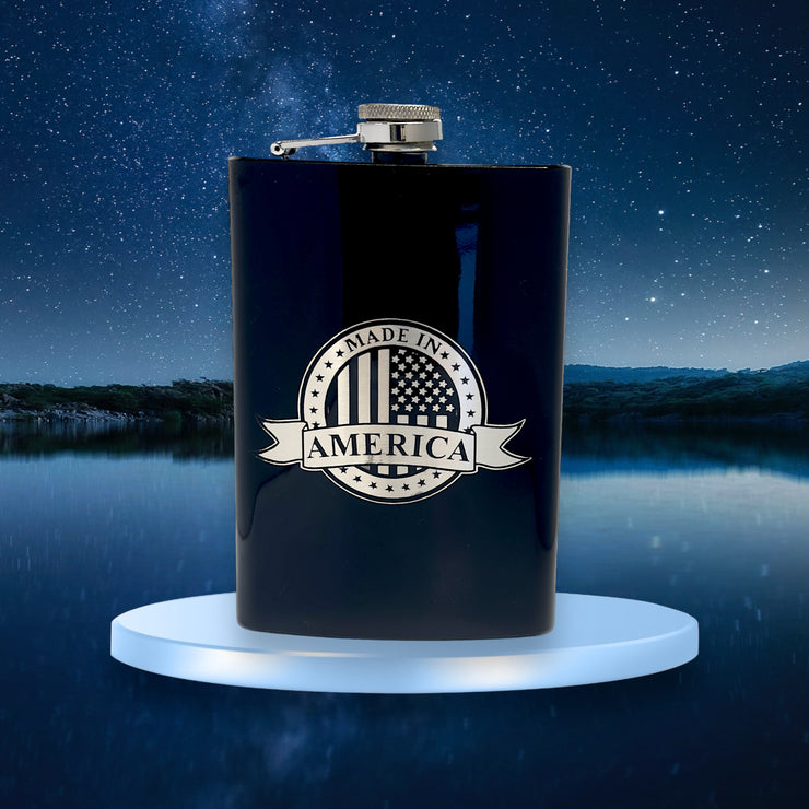 8oz BLACK Made in America Flask