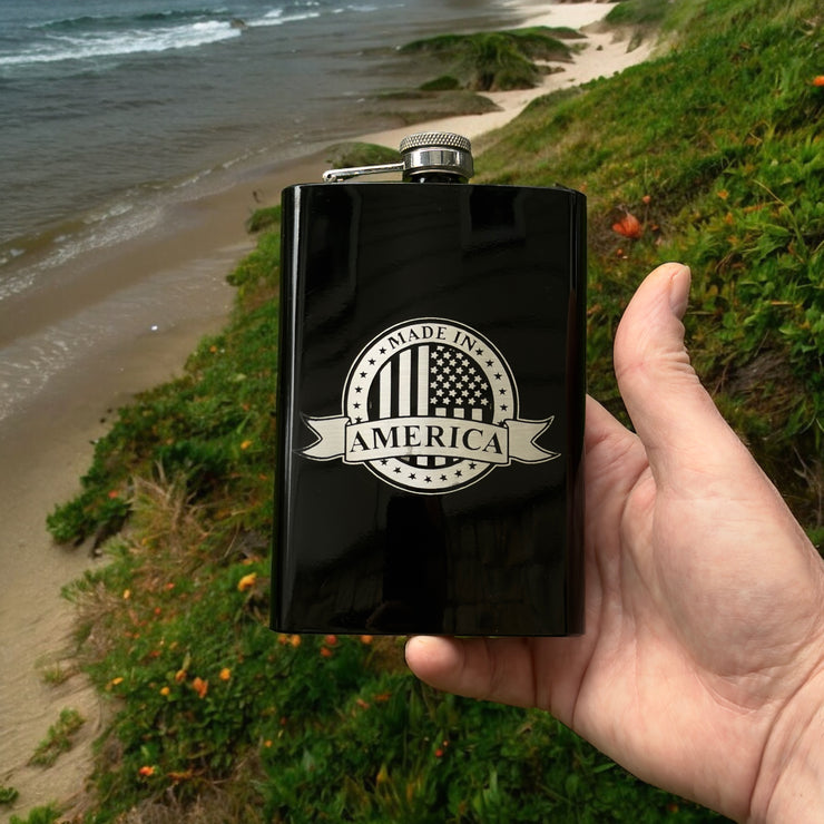 8oz BLACK Made in America Flask