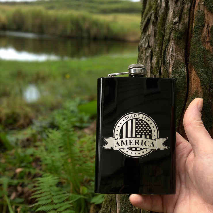 8oz BLACK Made in America Flask