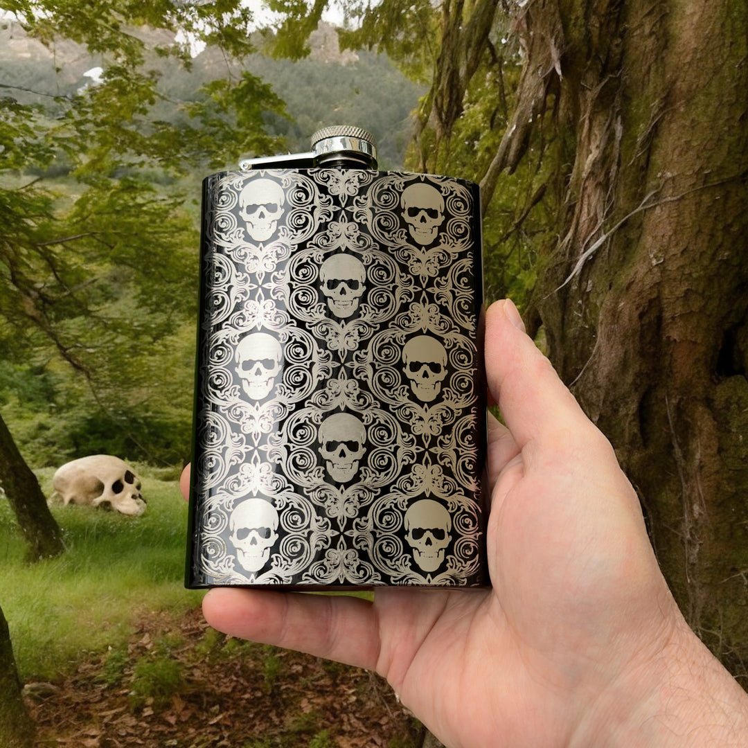 8oz BLACK Gothic Baroque Flask – HipFlaskPlus