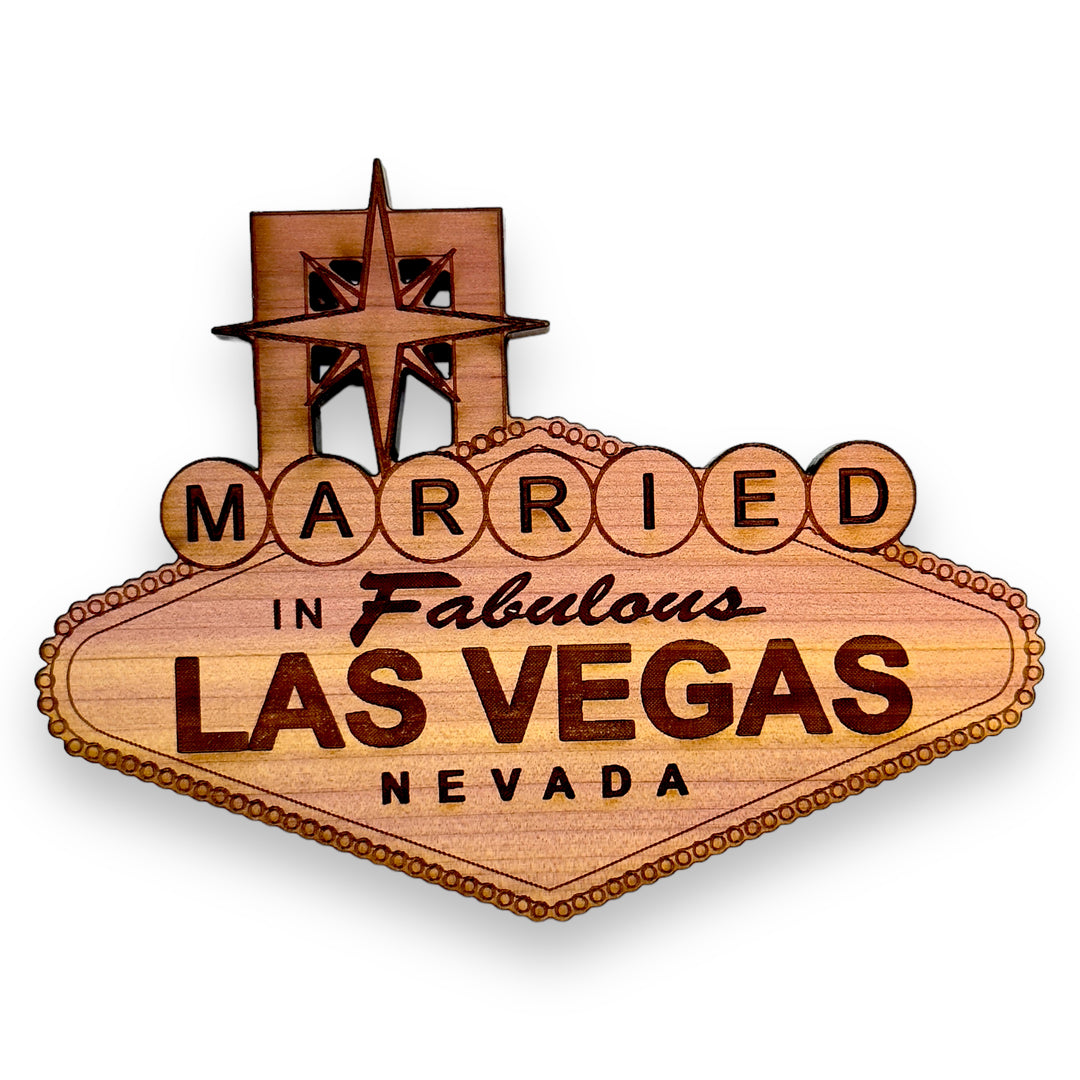 HipFlaskPlus cedar wood Married in Fabulous Las Vegas sign ornament
