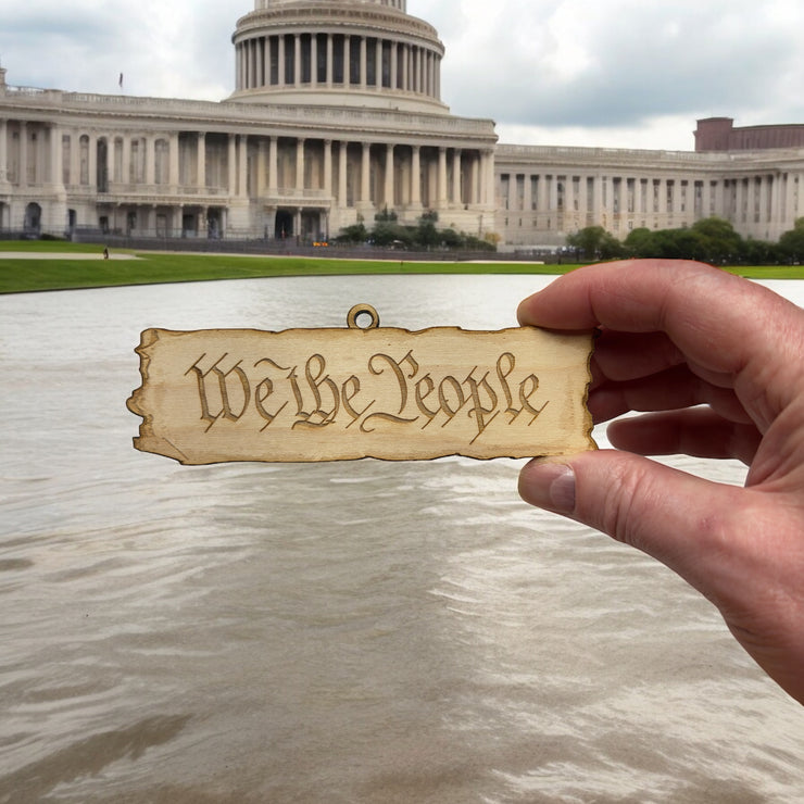 Ornament - We the People - Raw Wood 5x2in