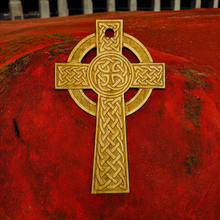 Ornament - Celtic Cross - Raw Wood 2x4in
