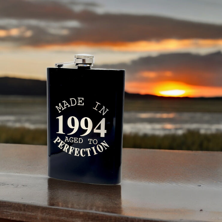 8oz BLACK Made in 1994 Aged to Perfection Flask