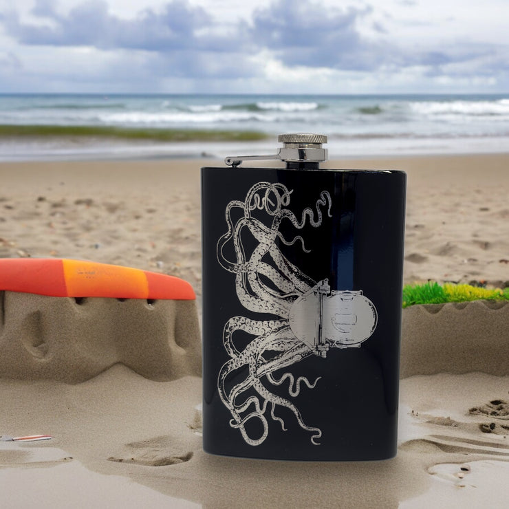 8oz BLACK Steampunk Octopus Flask
