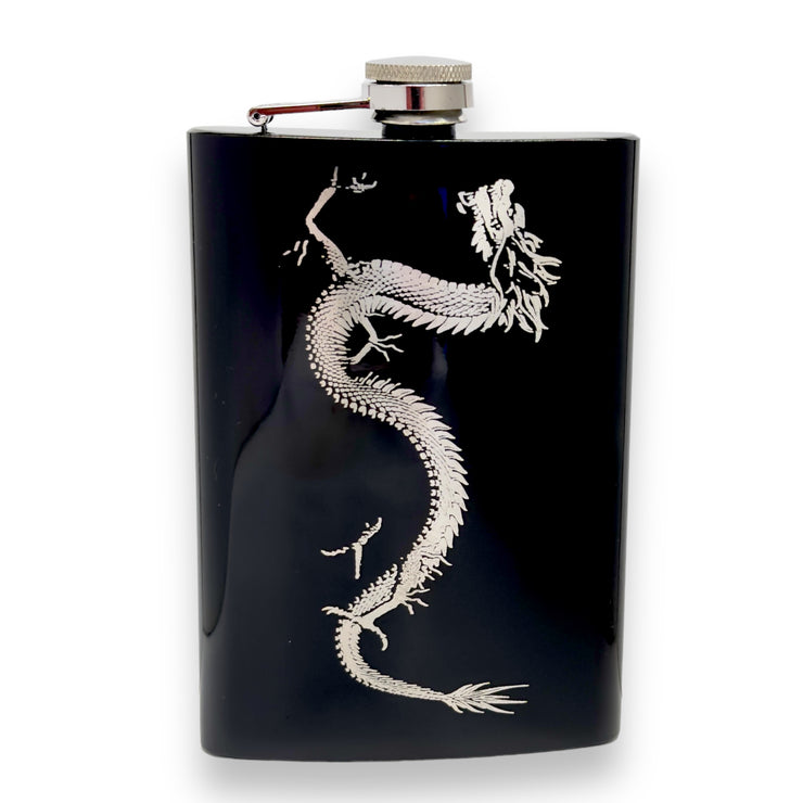 8oz BLACK Chinese Dragon Flask