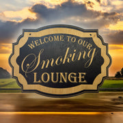 Welcome to Our Smoking Lounge - Black Door Sign 7x9.5in