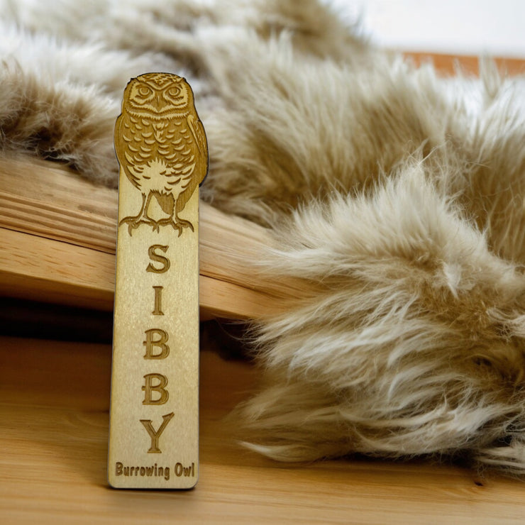 Bookmark - PERSONALIZED Burrowing Owl - Birch wood