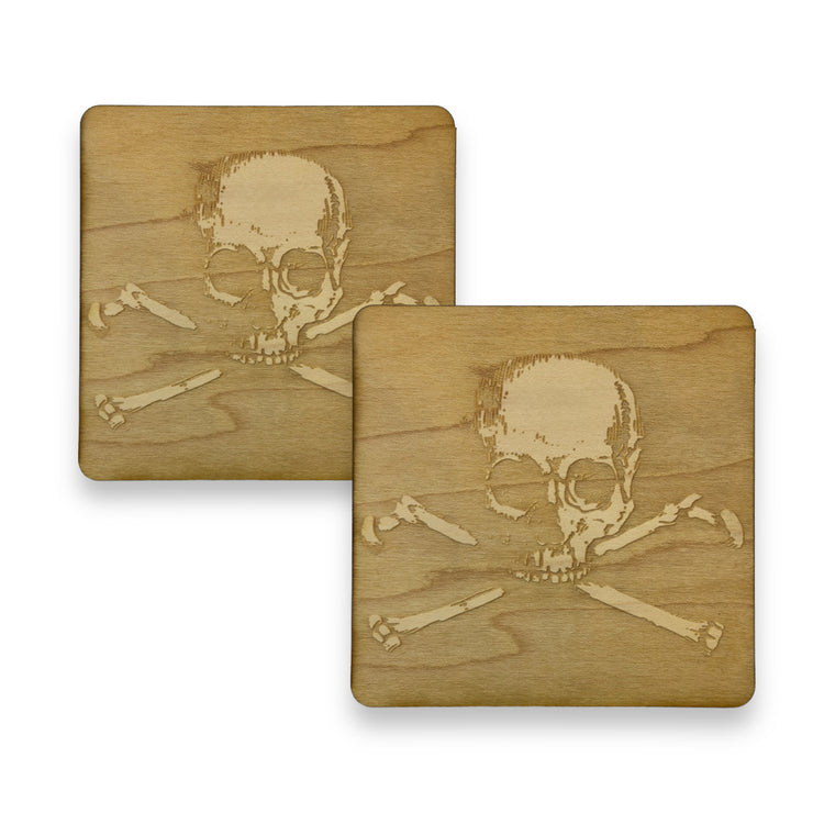 Skull and Crossbones Coaster Set of two 4x4in Raw Wood