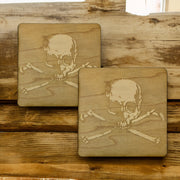 Skull and Crossbones Coaster Set of two 4x4in Raw Wood