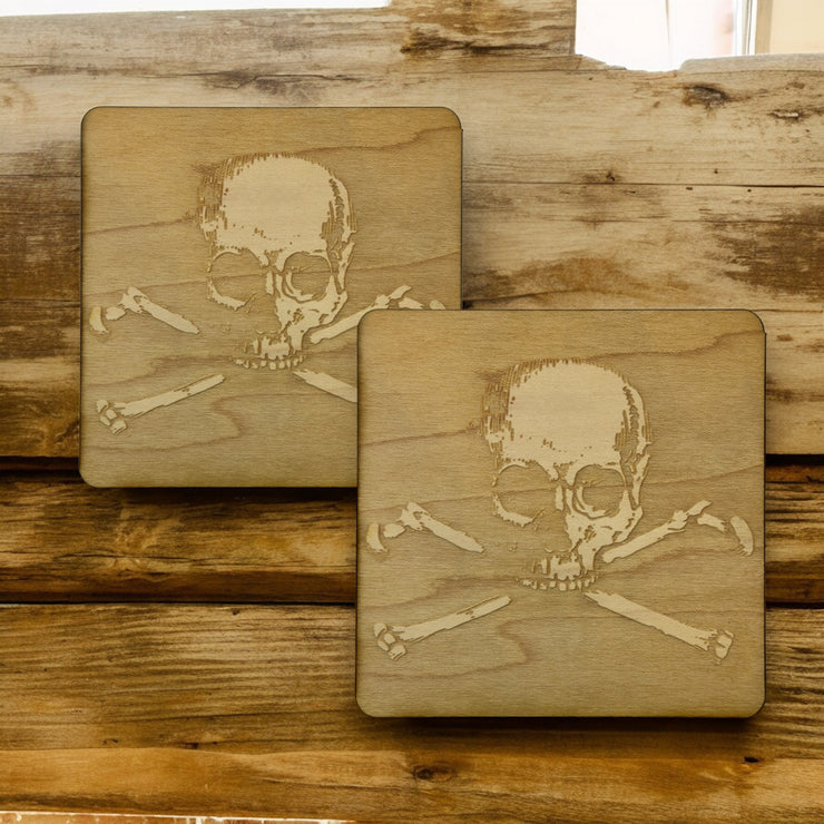 Skull and Crossbones Coaster Set of two 4x4in Raw Wood