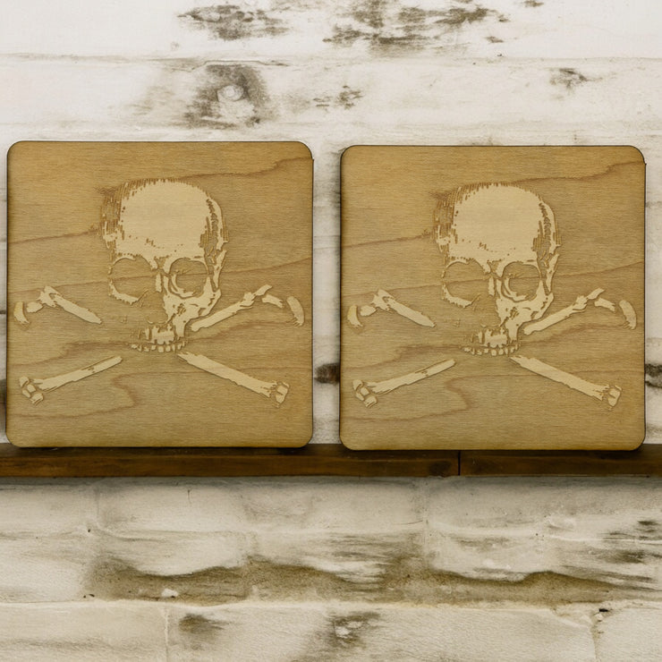 Skull and Crossbones Coaster Set of two 4x4in Raw Wood