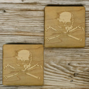 Skull and Crossbones Coaster Set of two 4x4in Raw Wood