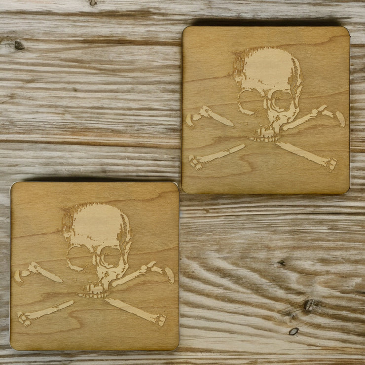 Skull and Crossbones Coaster Set of two 4x4in Raw Wood