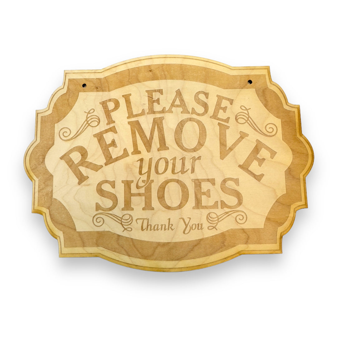 HipFlaskPlus Please Remove Your Shoes raw wood door sign