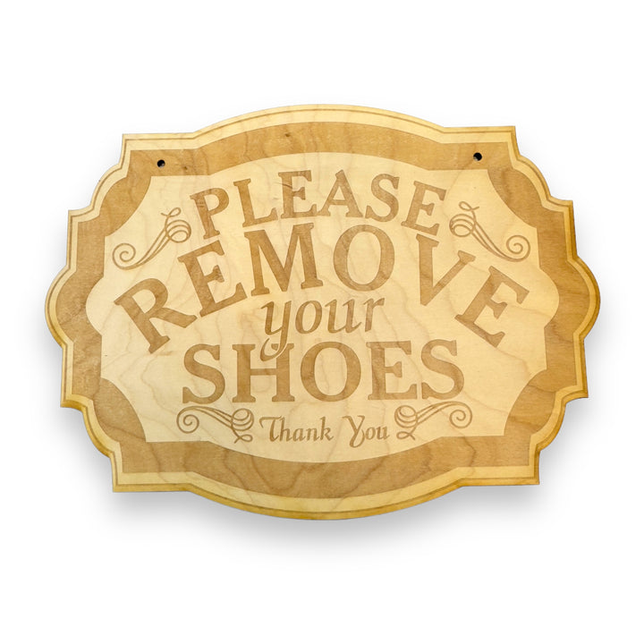 HipFlaskPlus Please Remove Your Shoes raw wood door sign