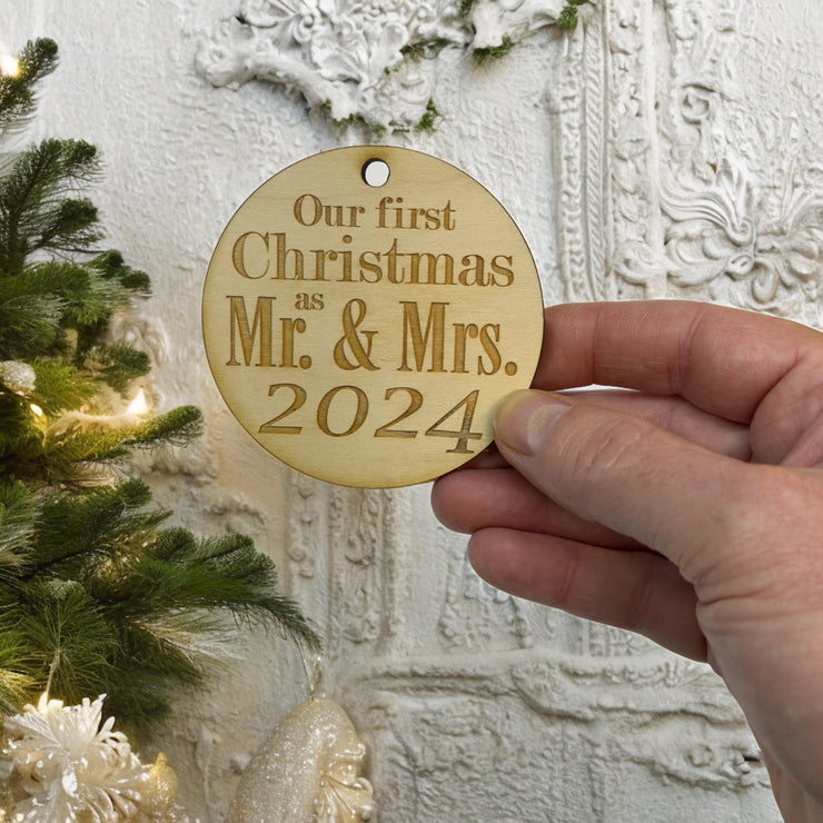 Ornament - 2024 Our First Christmas as Mr and Mrs - Raw Wood 3x3in