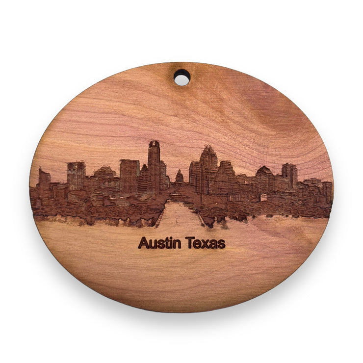 Austin TX Skyline - Cedar Ornament