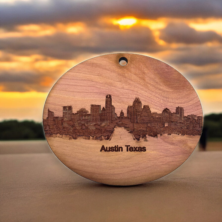 Austin TX Skyline - Cedar Ornament