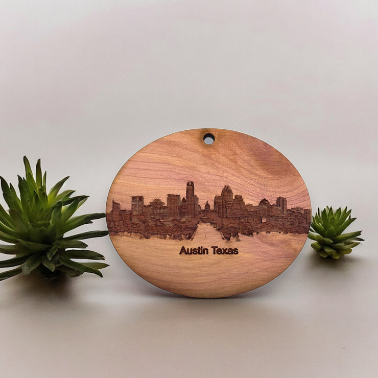 Austin TX Skyline - Cedar Ornament