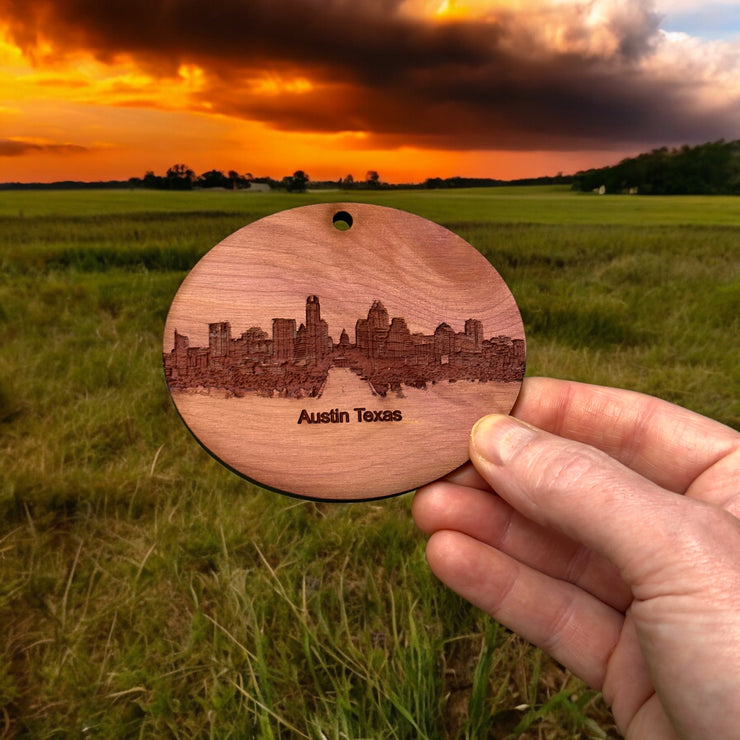 Austin TX Skyline - Cedar Ornament