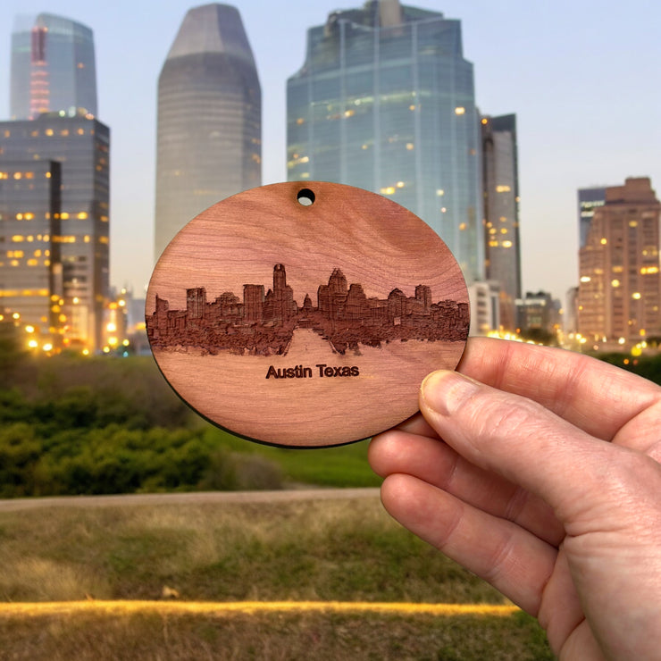 Austin TX Skyline - Cedar Ornament