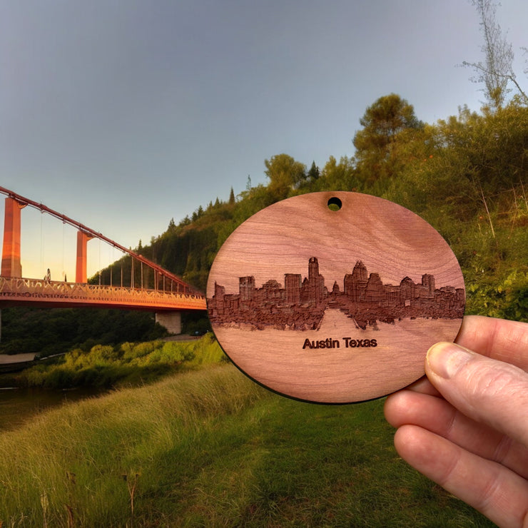 Austin TX Skyline - Cedar Ornament