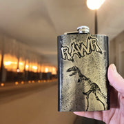 8oz BLACK RAWR Flask Dinosaur T-Rex