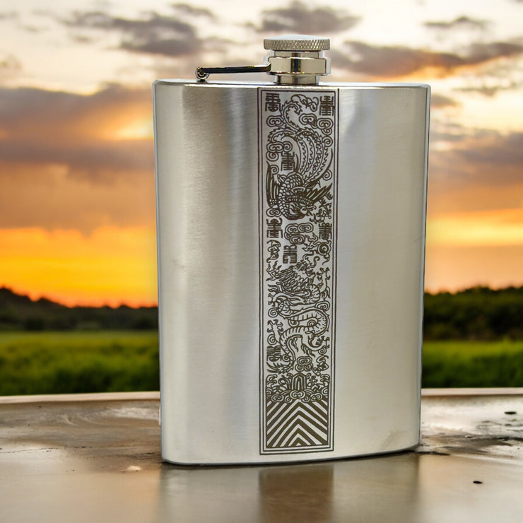 8oz Chinese Dragon and Phoenix Stainless Steel Flask