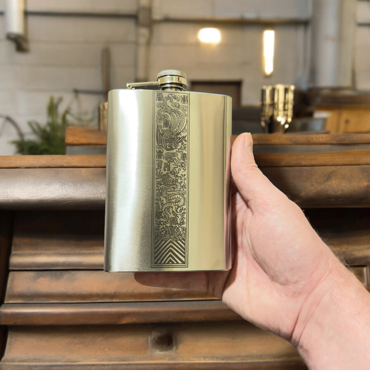 8oz Chinese Dragon and Phoenix Stainless Steel Flask