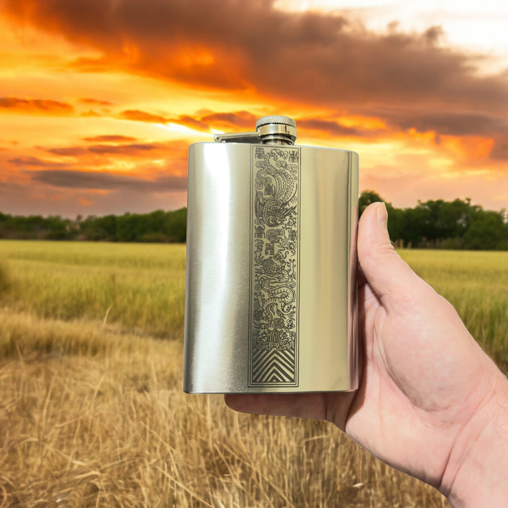 8oz Chinese Dragon and Phoenix Stainless Steel Flask