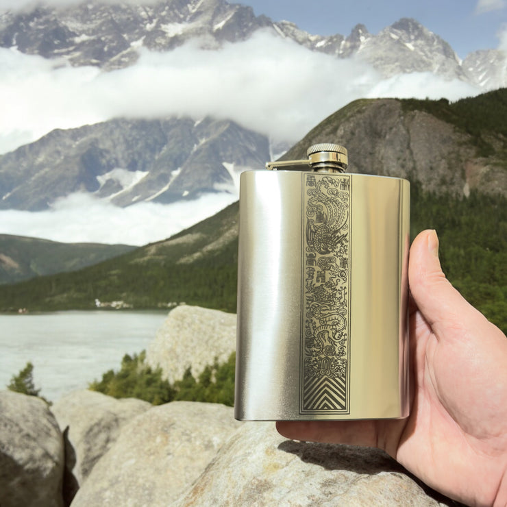 8oz Chinese Dragon and Phoenix Stainless Steel Flask