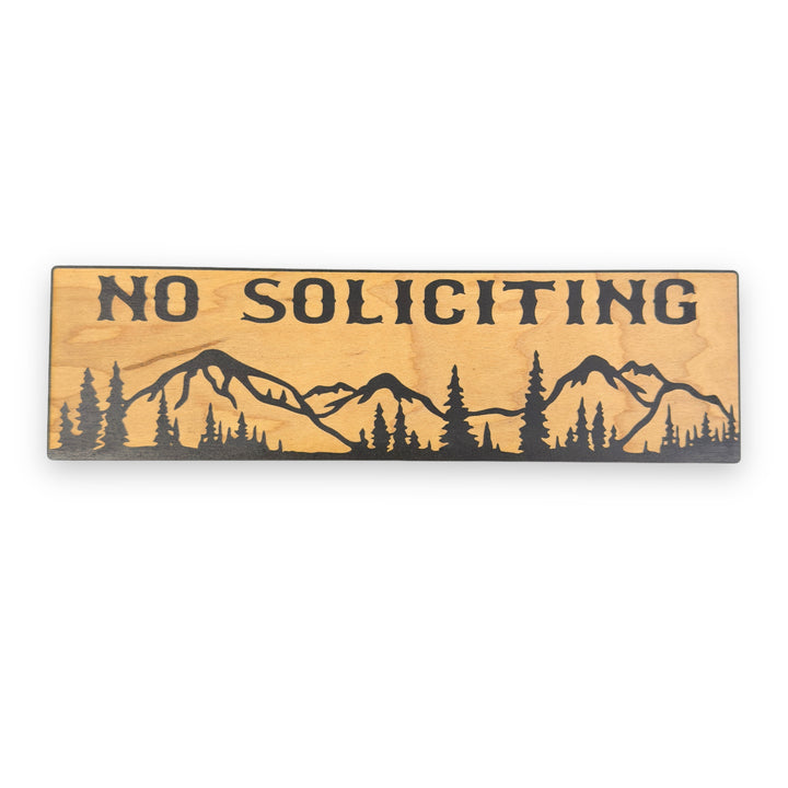 HipFlaskPlus No Soliciting mountain scene black and natural wood sign