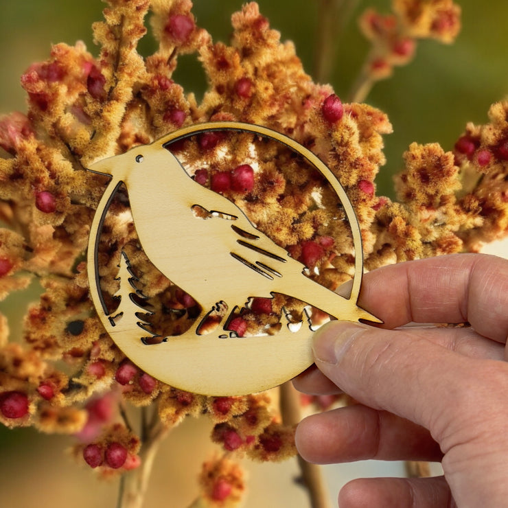 Ornament - Crow Raven Raw wood