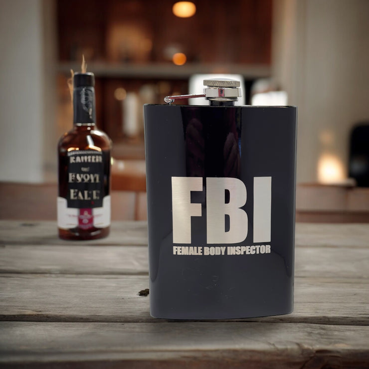 8oz BLACK Female Body Inspector Flask