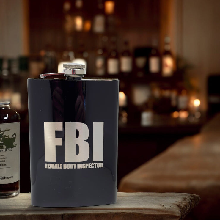8oz BLACK Female Body Inspector Flask