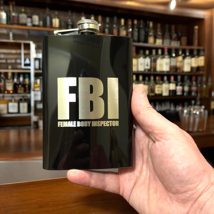 8oz BLACK Female Body Inspector Flask