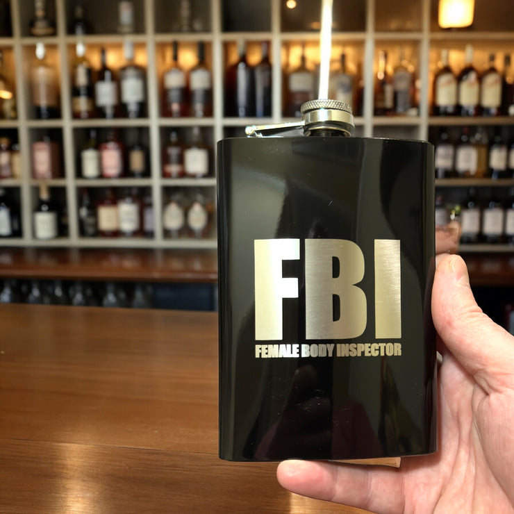 8oz BLACK Female Body Inspector Flask