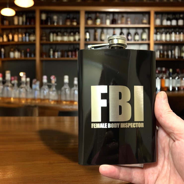 8oz BLACK Female Body Inspector Flask