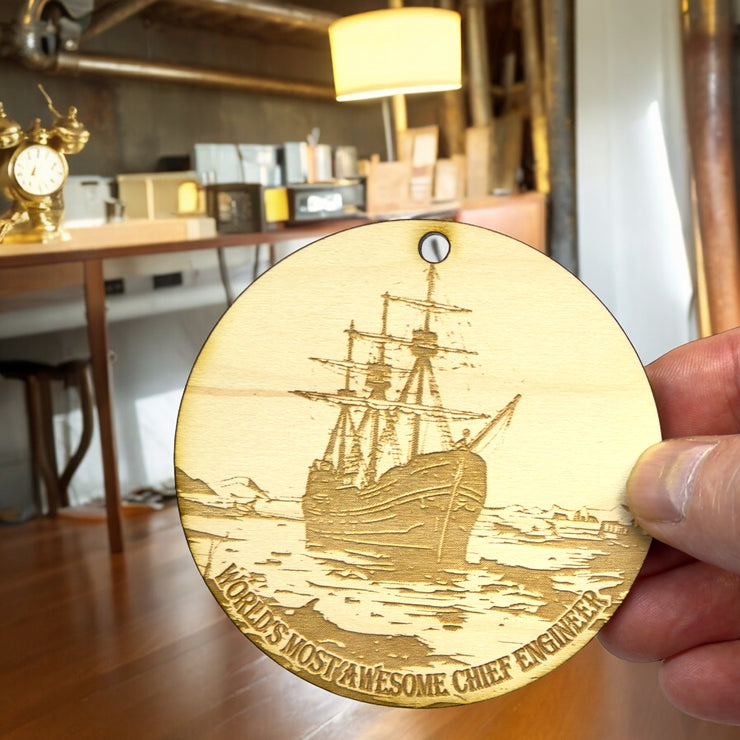 Ornament - World's Most Awesome Chief Engineer Raw Wood