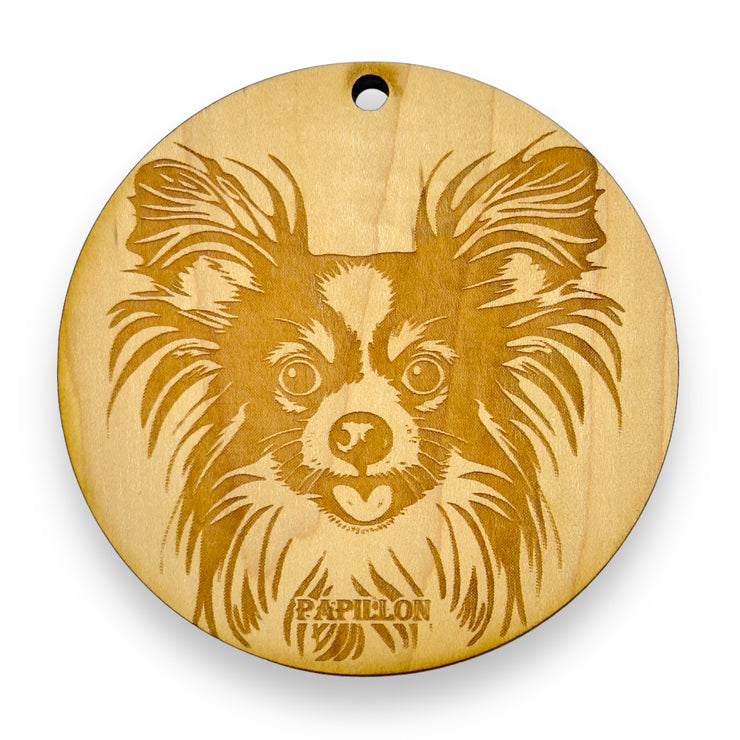 Ornament - Papillon Dog Raw Wood
