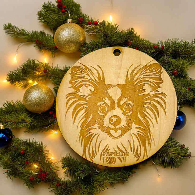 Ornament - Papillon Dog Raw Wood