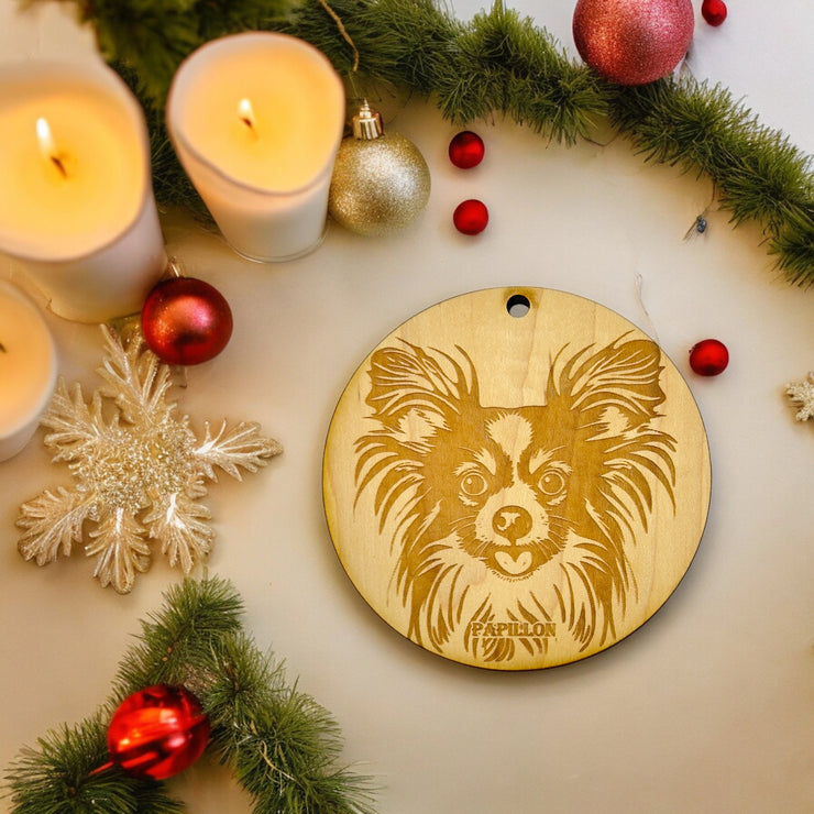 Ornament - Papillon Dog Raw Wood