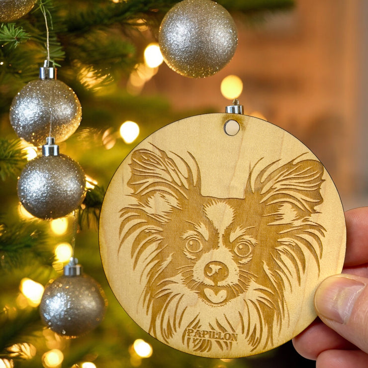 Ornament - Papillon Dog Raw Wood