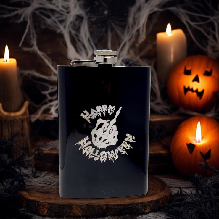 8oz BLACK Happy Halloween Flask