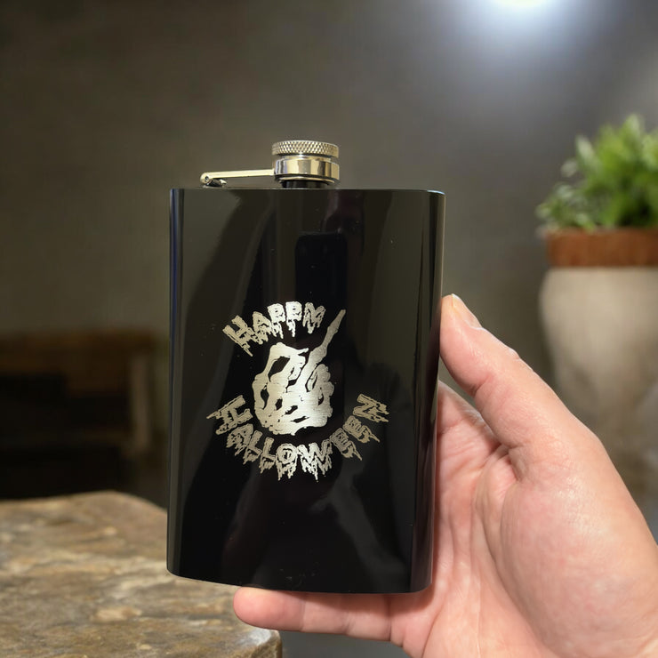 8oz BLACK Happy Halloween Flask