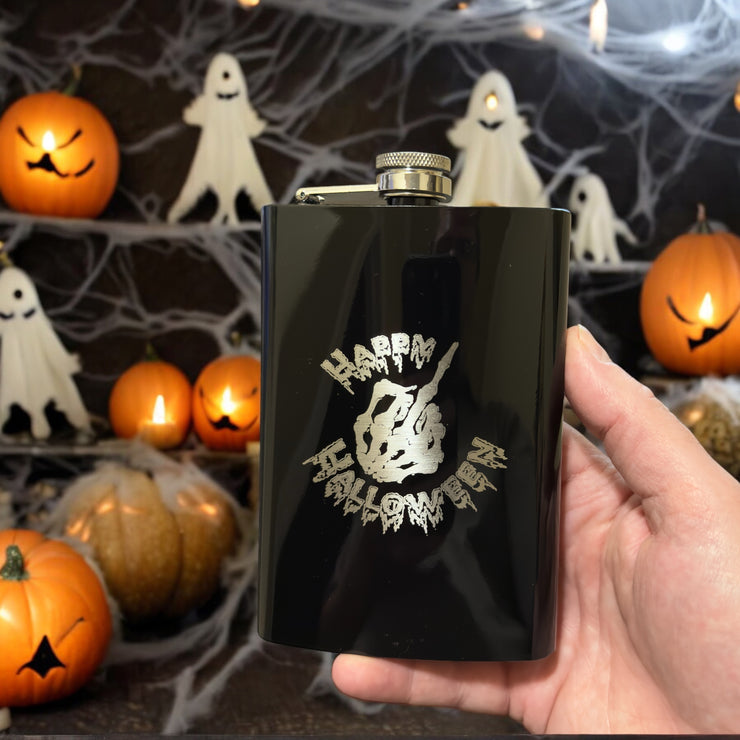8oz BLACK Happy Halloween Flask