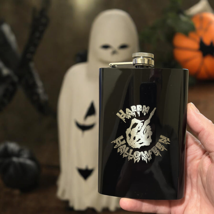 8oz BLACK Happy Halloween Flask