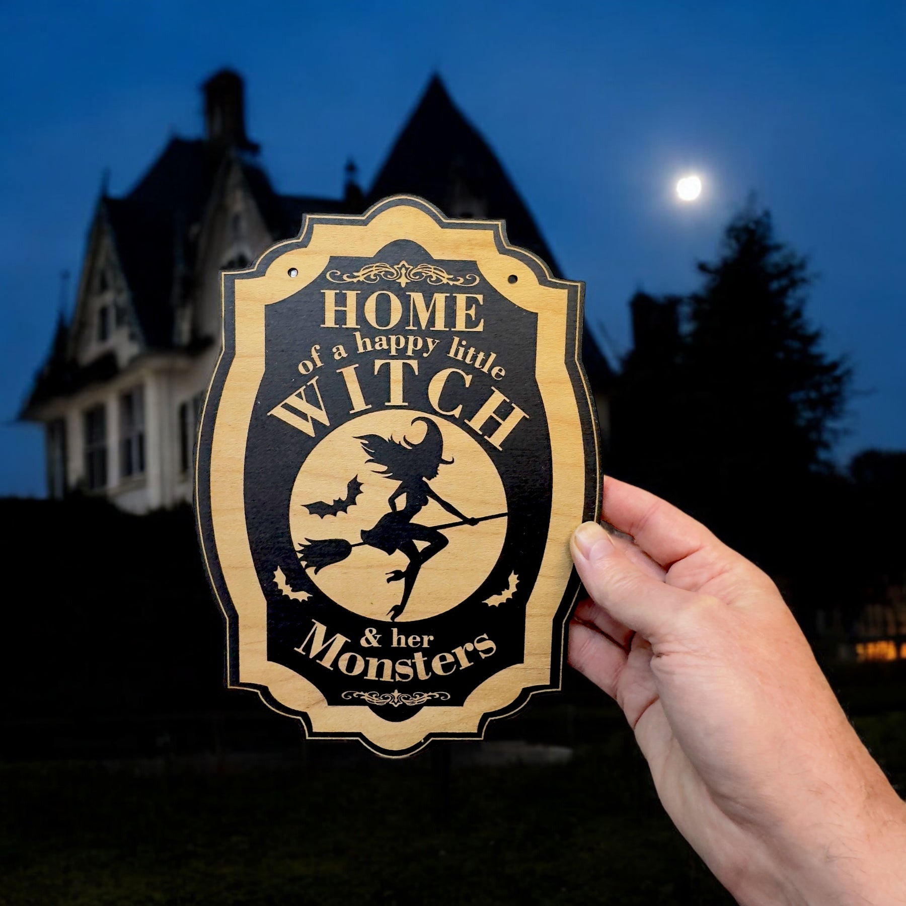 Home of a Happy Little Witch - Black Halloween Door Sign 7x9 – HipFlaskPlus