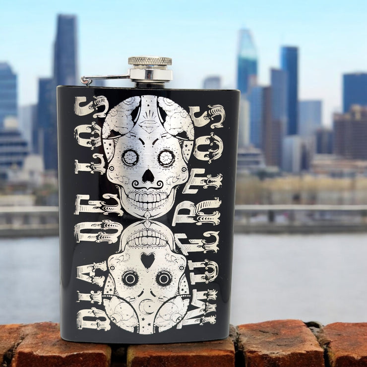 8oz BLACK Dia De Los Muertos Flask